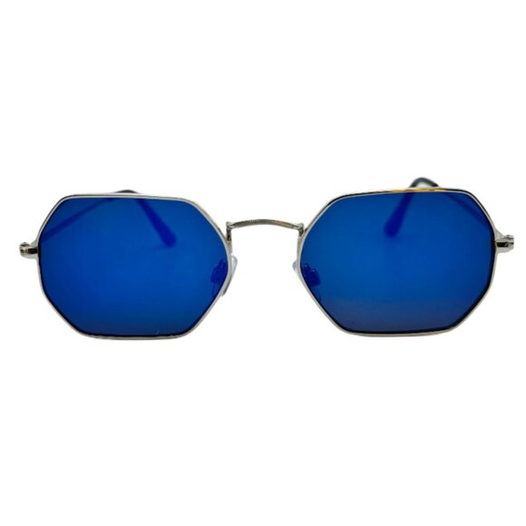 9264 | Blue Mirrored Lens Hexagon Sunglasses - Picture 1 of 5